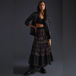 Anthropologie/Bl-nk Tulle Embroidered Maxi Skirt